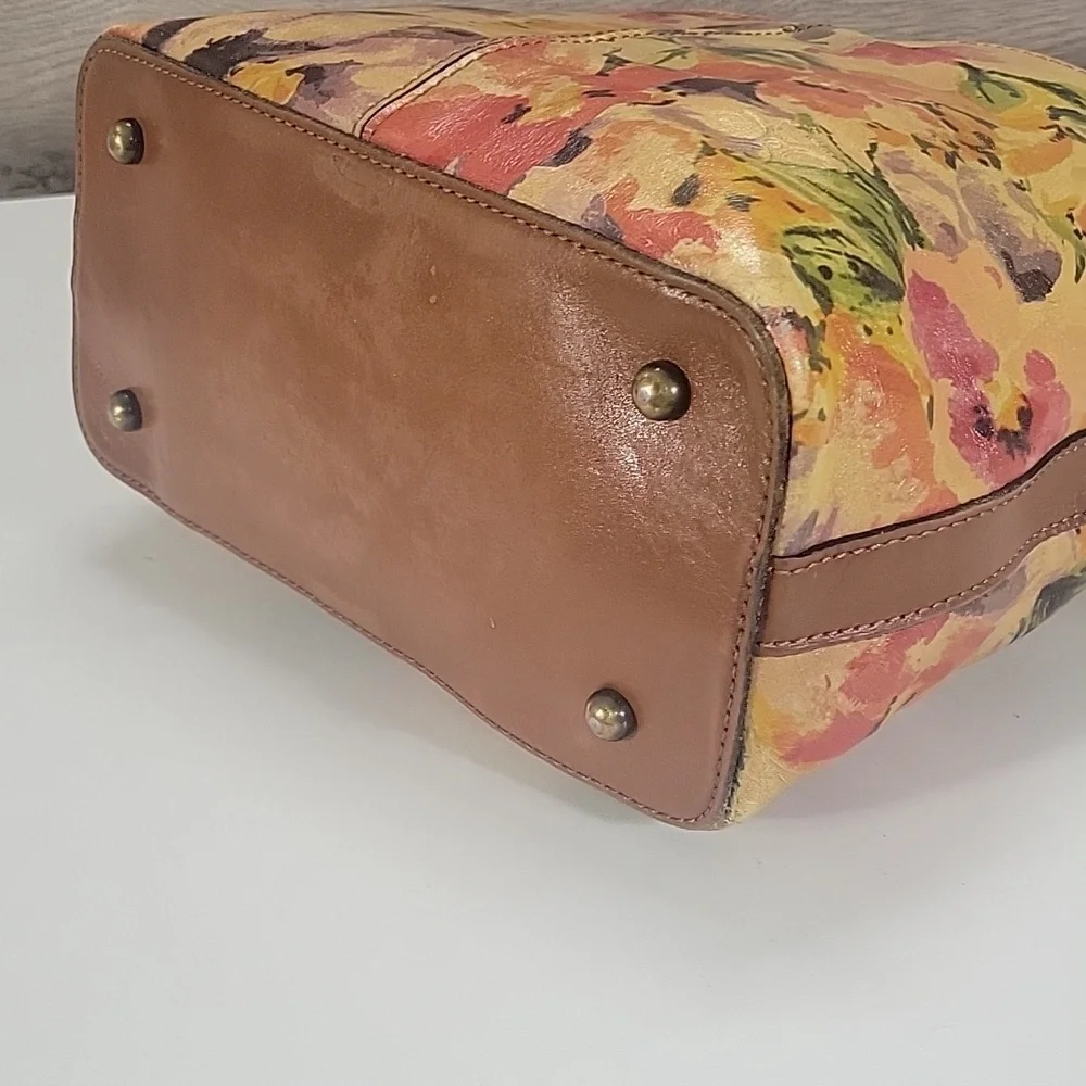 Patricia Nash Floral Watercolor Yellow Leather Tote Shoulder Bag